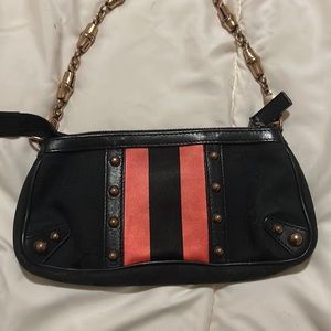 Authentic Gucci black hot pink and gold logo clutch